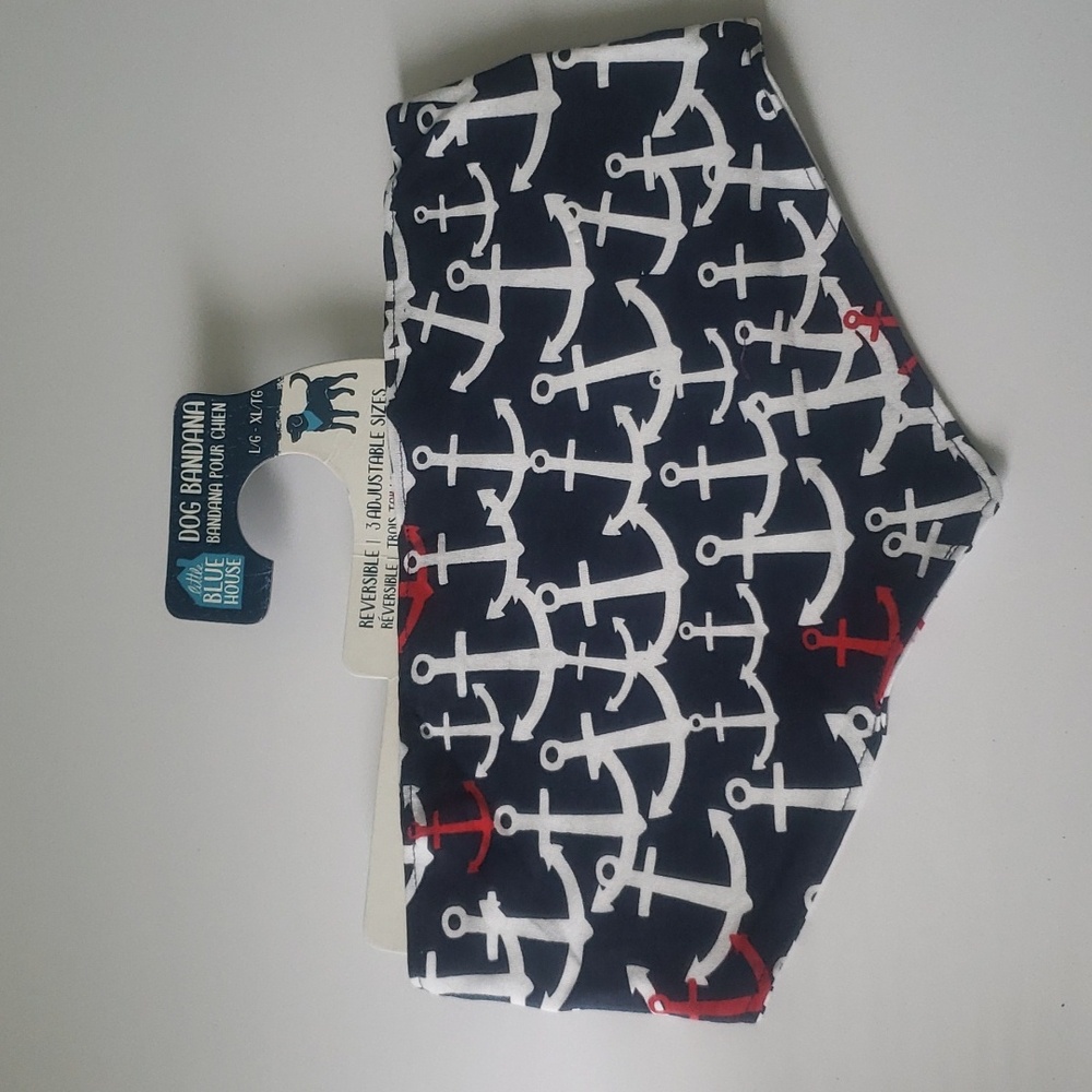 🤯3/$12 Little Blue House Dog Bandana Anchors Size Large/XL NWT Reversible
